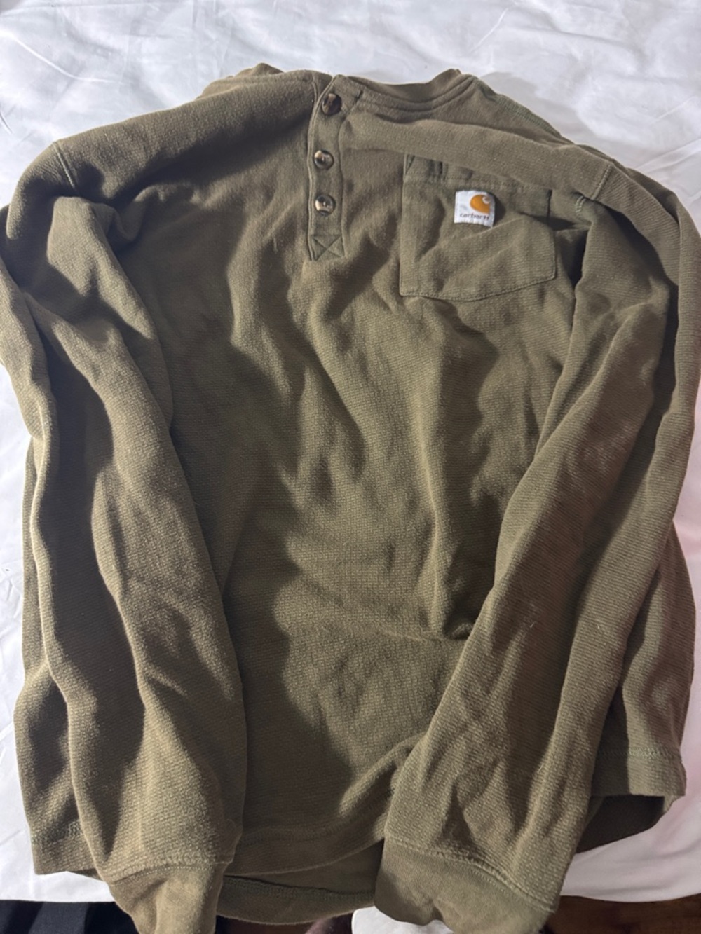 Carhartt Olive Green Henley Waffle-Knit Long Sleeve